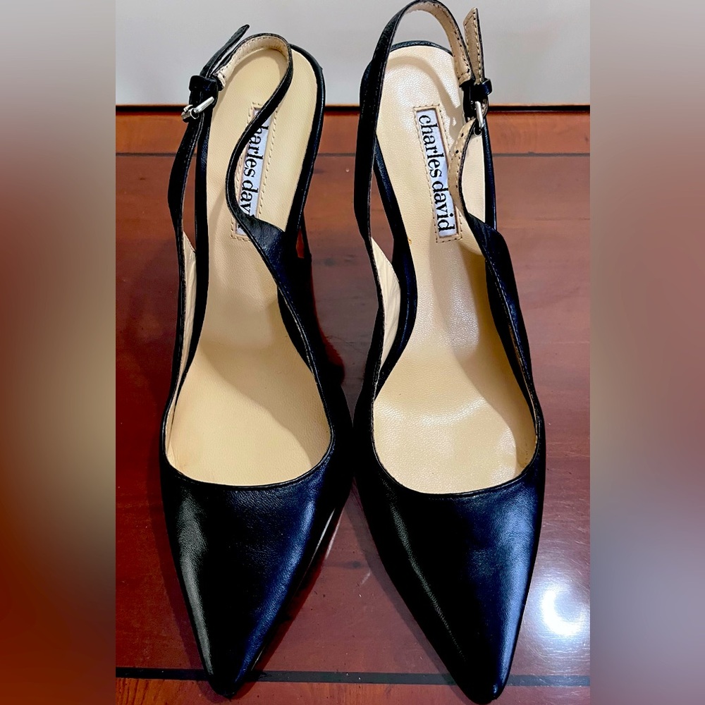 Charles David Black and Tan Slingback Heels
